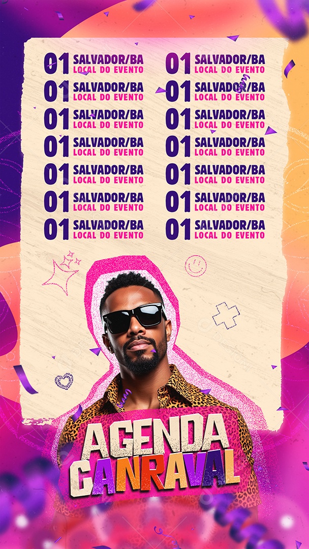 Story Flyer Agenda Carnaval Social Media PSD Editável