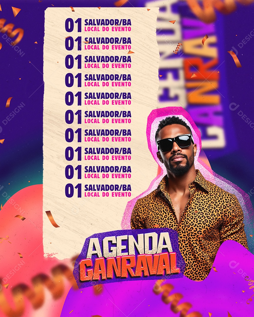 Feed Flyer Agenda Carnaval Social Media PSD Editável