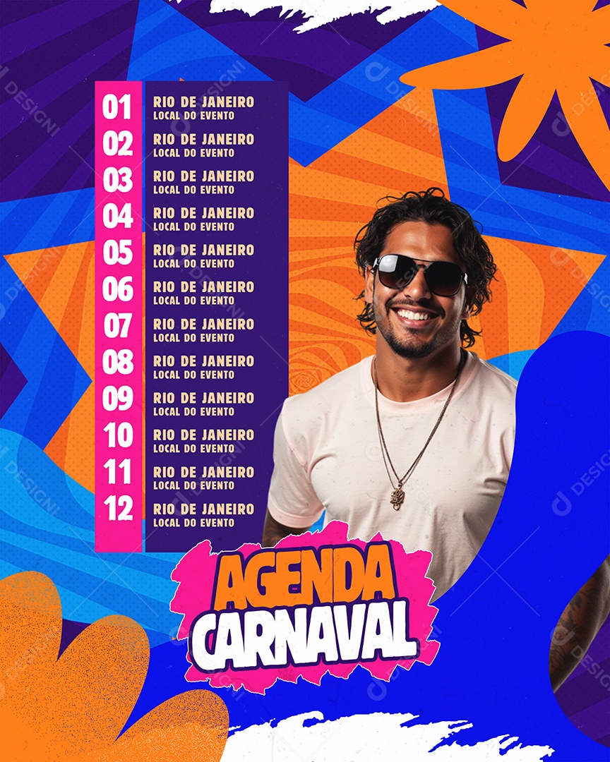 Feed Flyer Agenda Carnaval Social Media PSD Editável