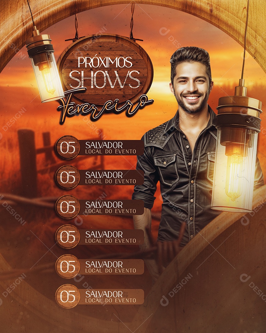 Story Flyer Próximos Shows Fevereiro Social Media PSD Editável