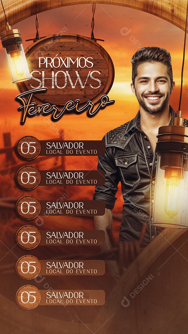 Story Flyer Próximos Shows Fevereiro Social Media PSD Editável