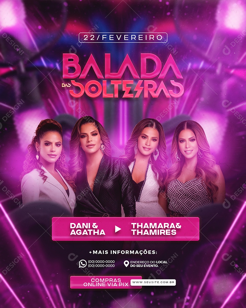 Feed Flyer Balada das Solteiras Social Media PSD Editável