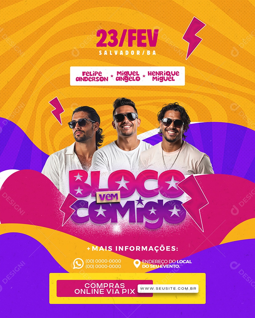 Feed Flyer Bloco Vem Comigo Social Media PSD Editável