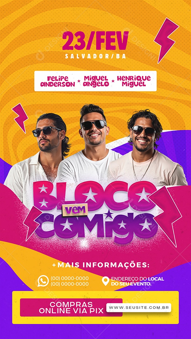 Story Flyer Bloco Vem Comigo Social Media PSD Editável