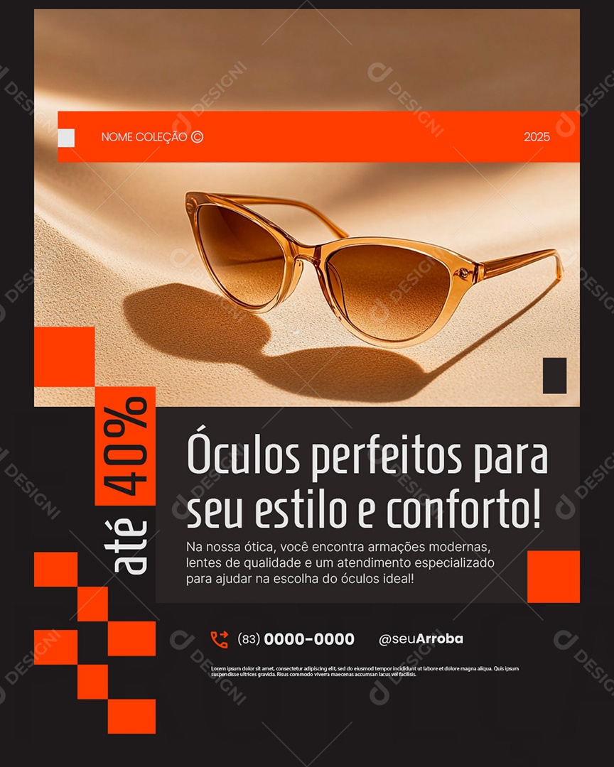 Ótica Óculos Perfeitos para Seu Estilo e Conforto Social Media PSD Editável