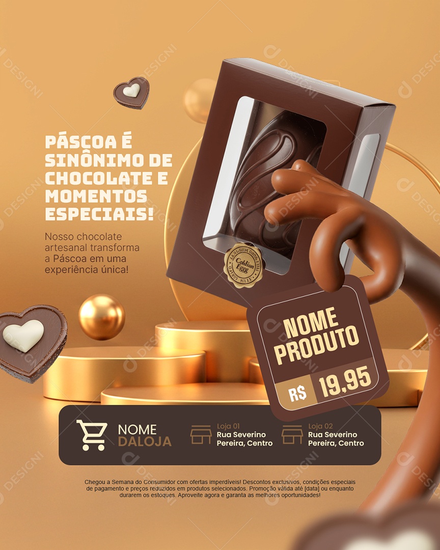 Chocolateria Ovo de Páscoa é Sinônimo de Chocolate Social Media PSD Editável