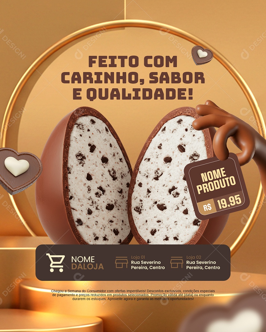 Chocolateria Ovo de Páscoa Feito com Carinho Social Media PSD Editável