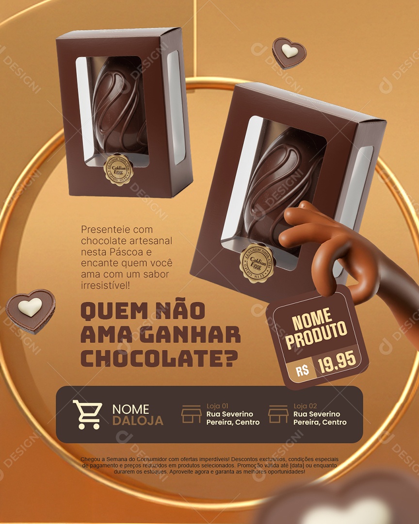 Chocolateria Ovo de Páscoa Quem Não Ama Ganhar Chocolate Social Media PSD Editável