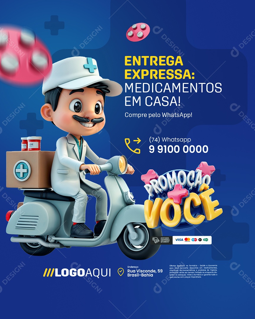 Promoção Mais Você Farmácia Entrega Expressa Social Media PSD Editável