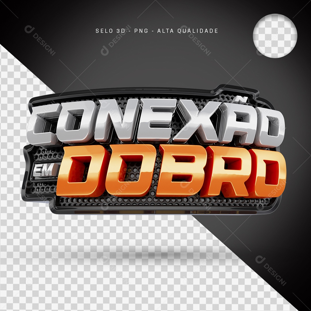 Conexão em Dobro Selo 3D Branco e Laranja para Composição PSD