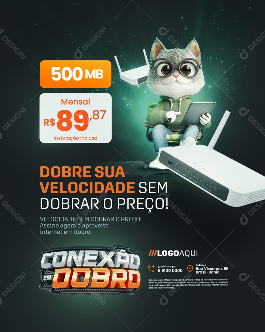 Conexão em Dobro Internet Dobre sua Velocidade Social Media PSD Editável