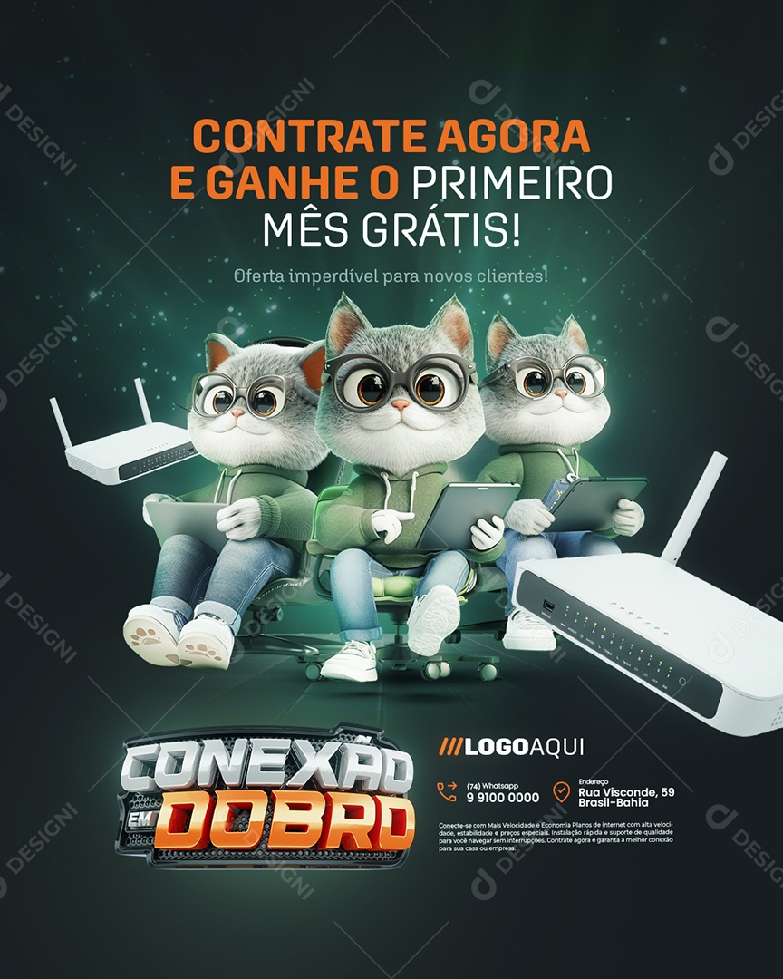 Conexão em Dobro Internet Contrate Agora Social Media PSD Editável