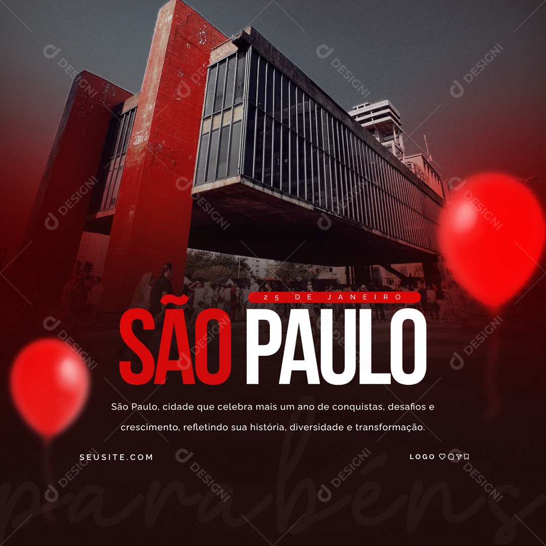 Parabéns São Paulo 25 de Janeiro Social Media PSD Editável