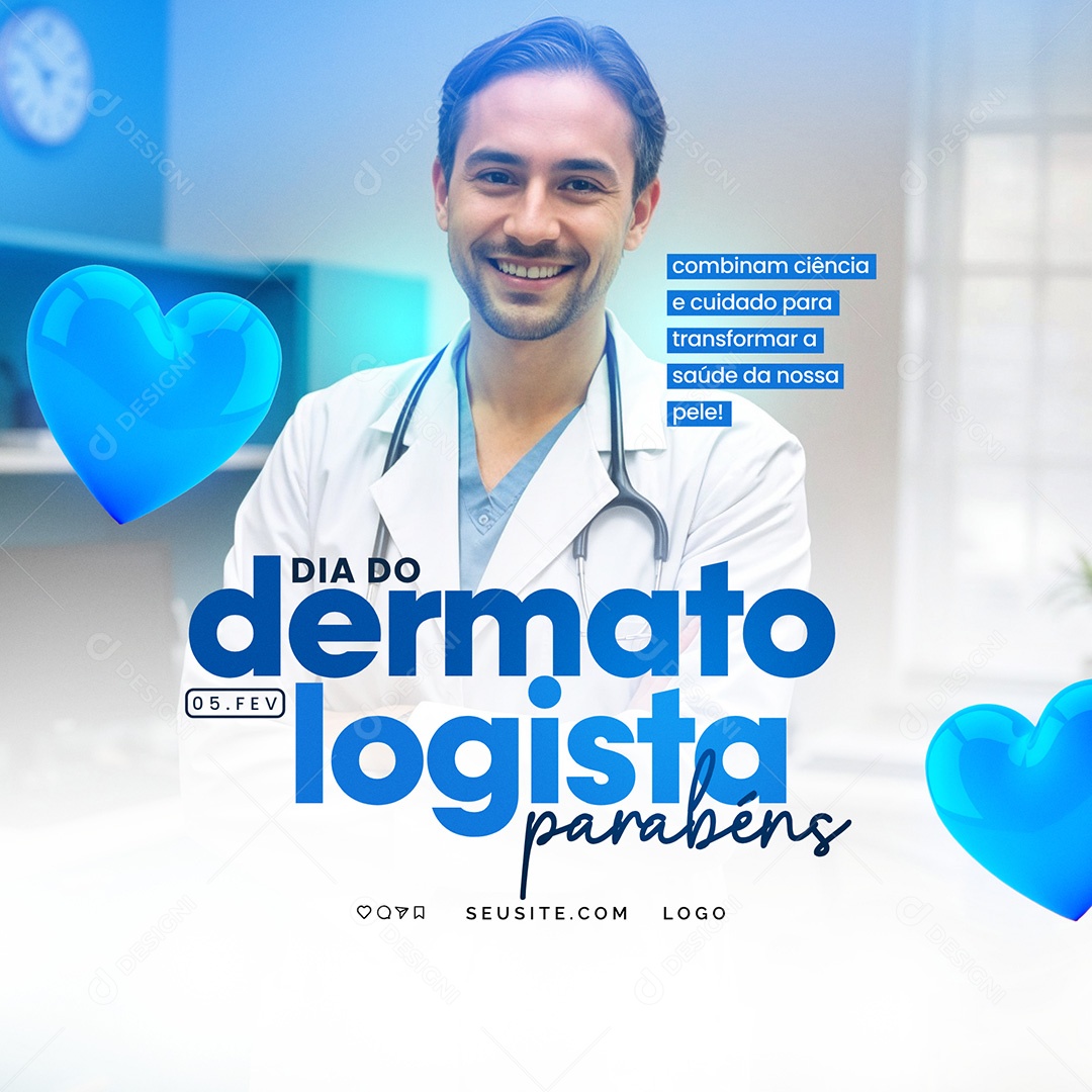 Feed Feliz Dia do Dermatologista 05 de Fevereiro Parabéns Social Media PSD Editável