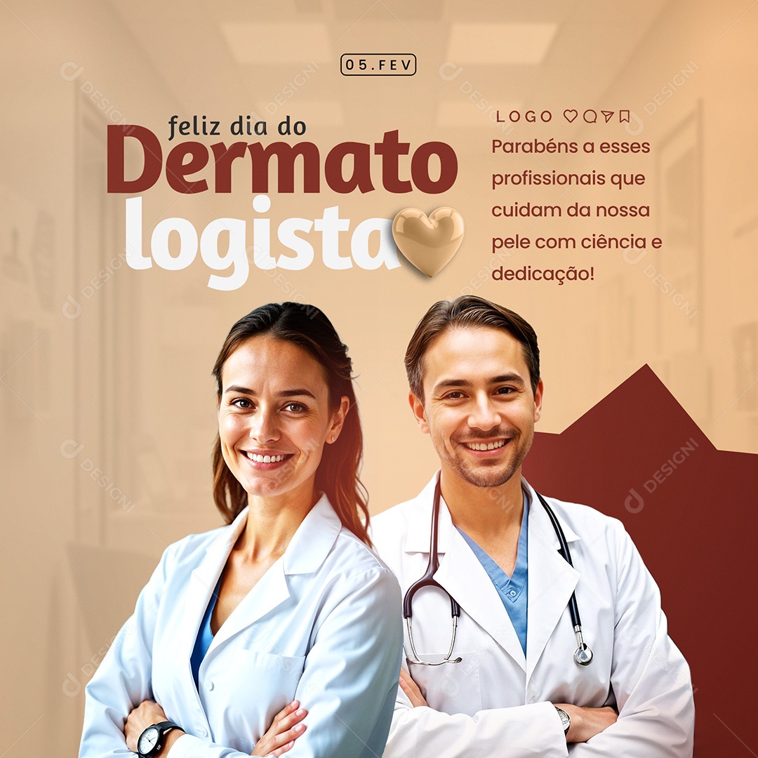 Feed Feliz Dia do Dermatologista 05 de Fevereiro Social Media PSD Editável