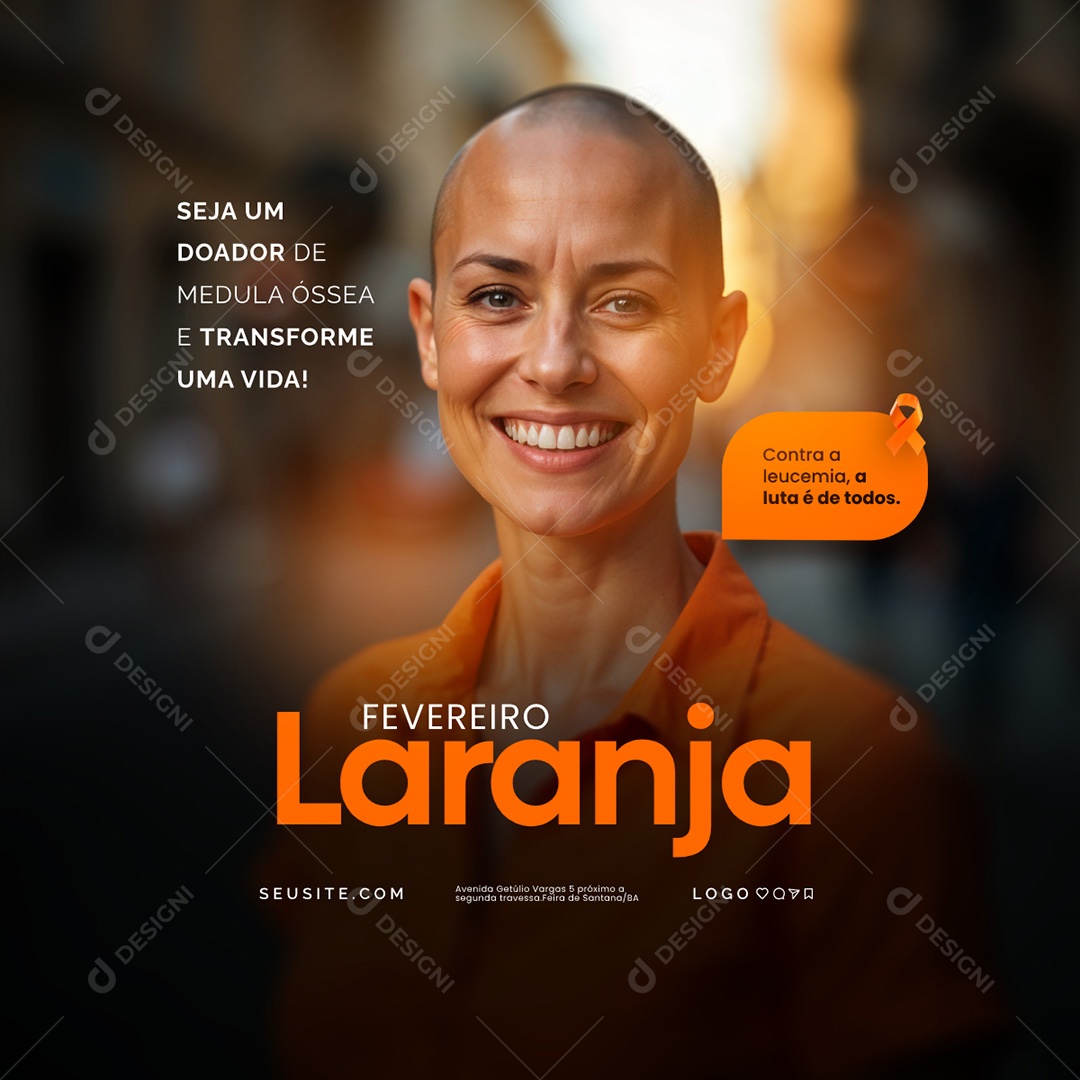 Fevereiro Laranja Seja um Doador Social Media PSD Editável