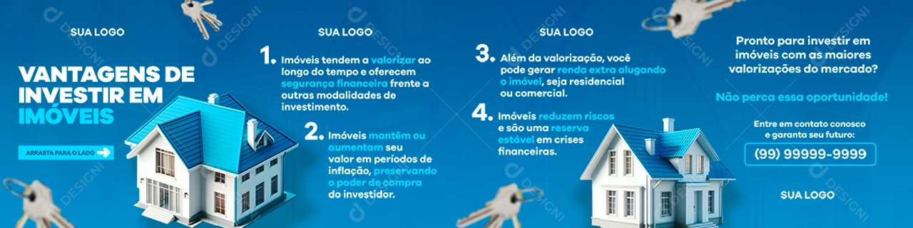 Banner Imobiliária Vantagens de Invewstir em Imóveis Social Media PSD Editável