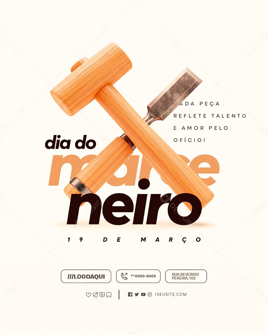 Dia do Marceneiro 19 de Março Cada Peça Reflete Talento Social Media PSD Editável