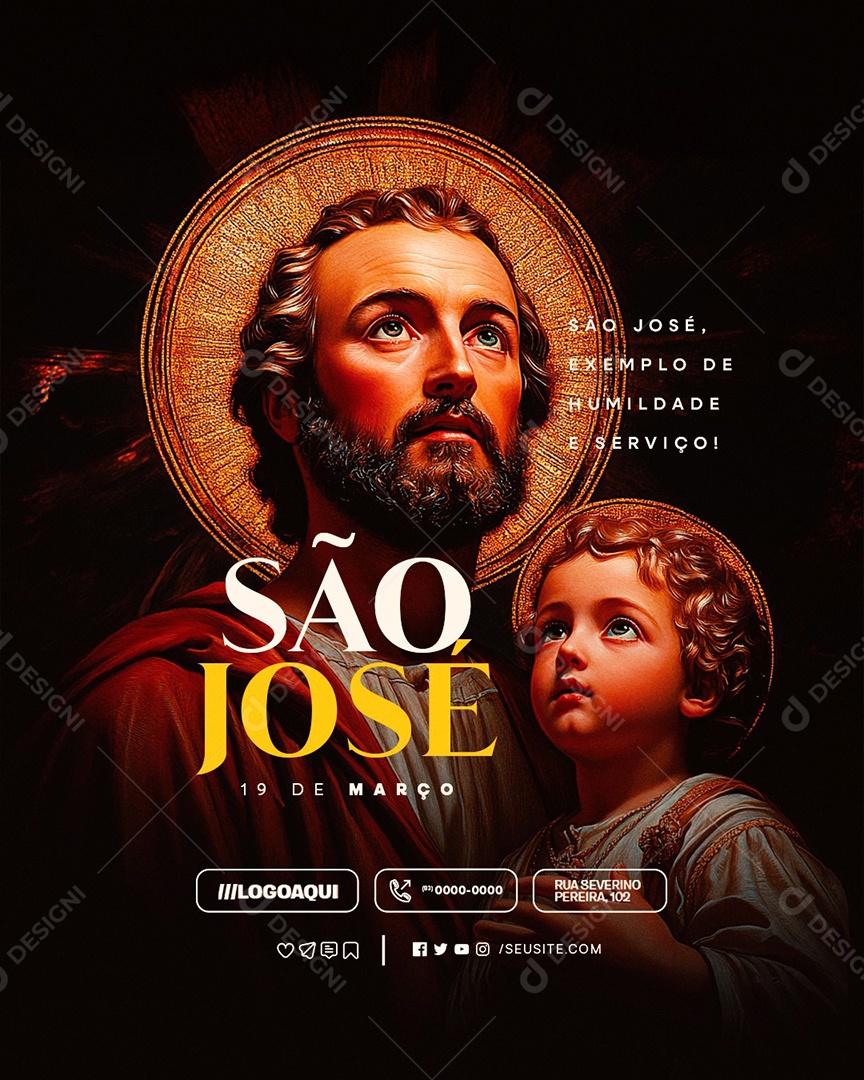 Dia de São José 19 de Março Exemplo de Humildade Social Media PSD Editável