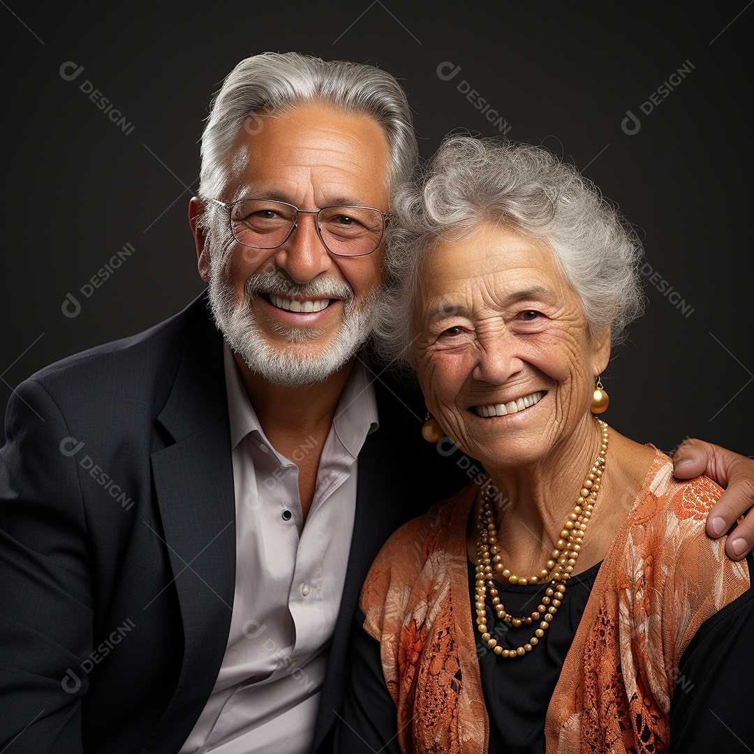 Um retrato de estúdio comovente de um elegante casal maduro