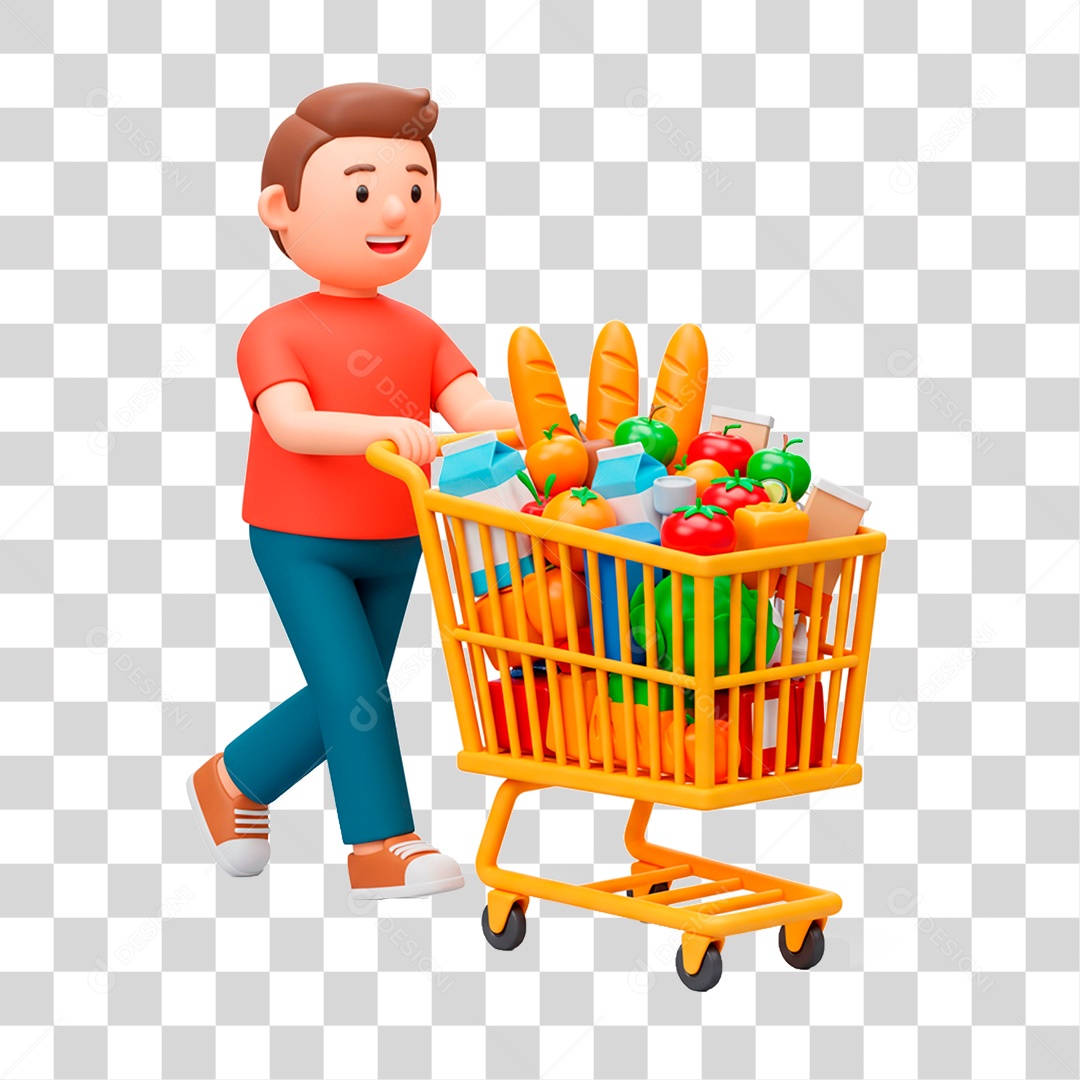 Homem Empurrando Carrinho PNG Transparente