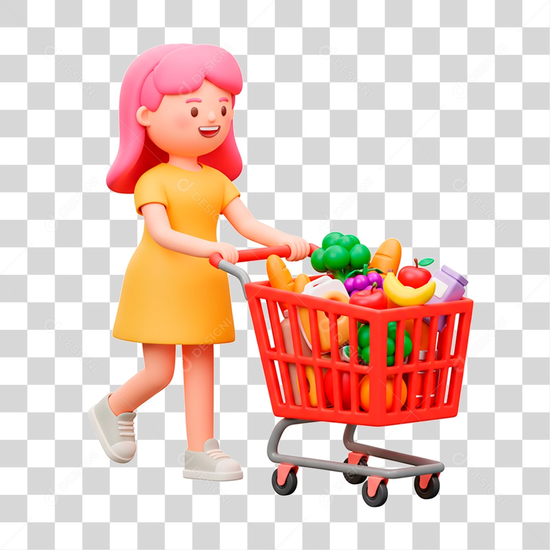 Mulher Empurrando Carrinho PNG Transparente