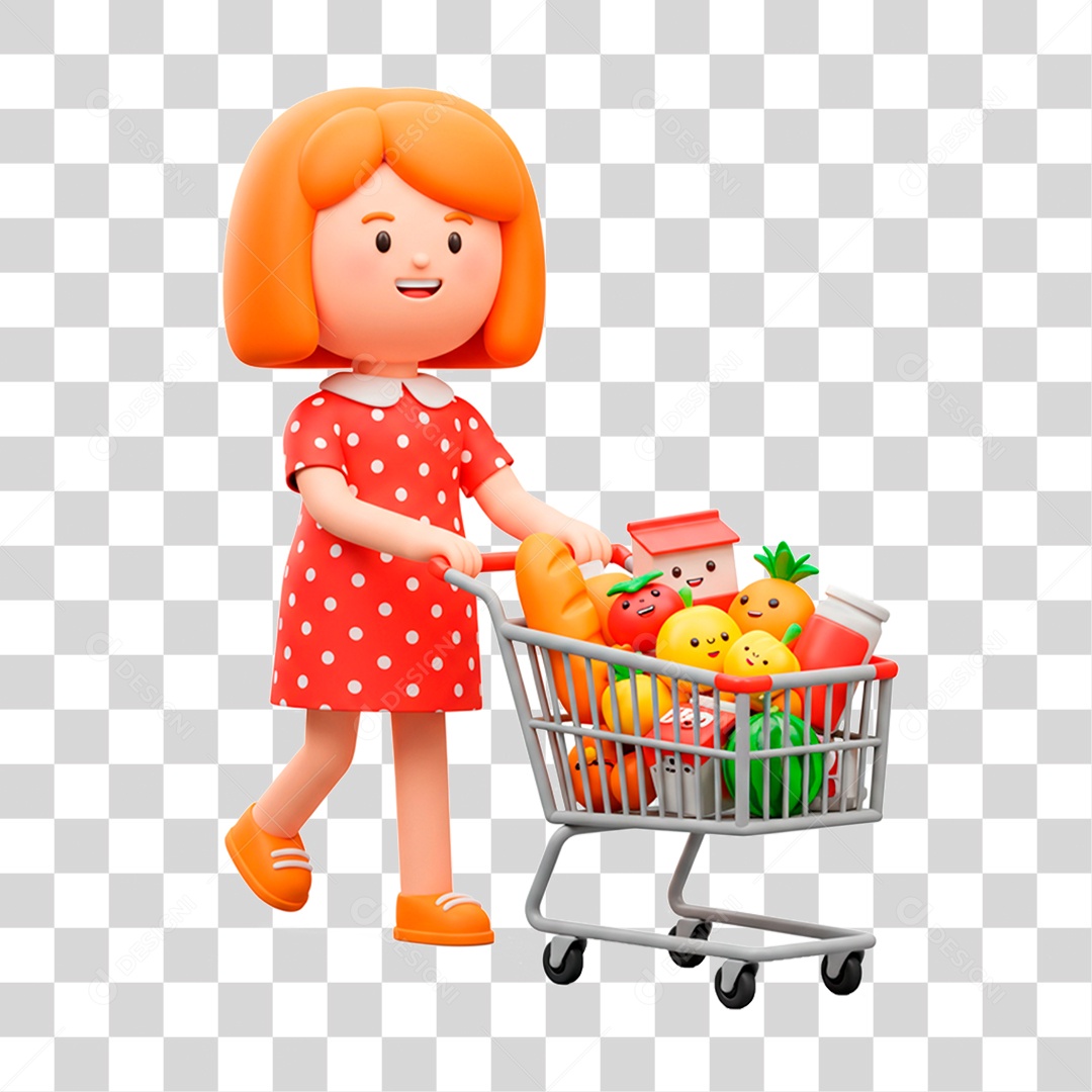 Mulher Empurrando Carrinho PNG Transparente