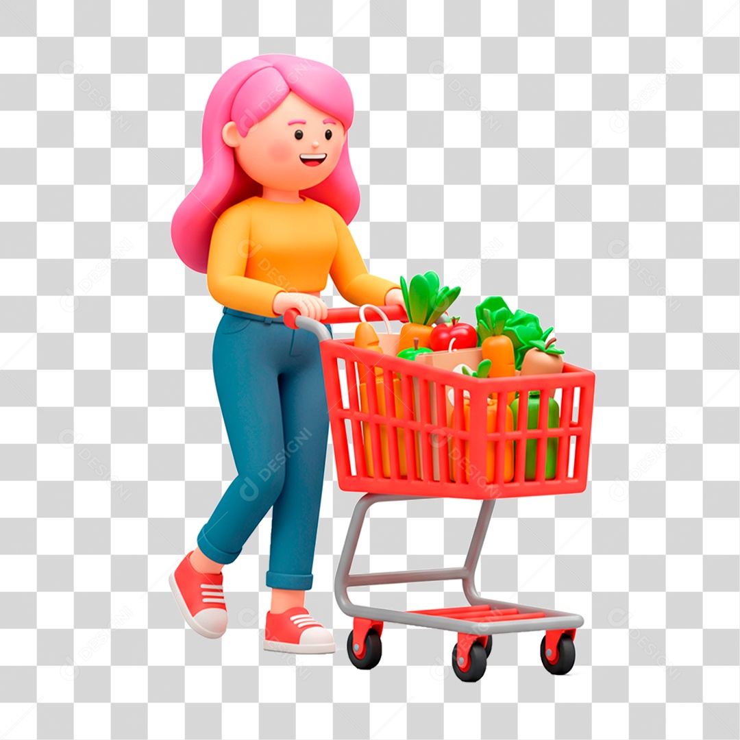 Mulher Empurrando Carrinho PNG Transparente