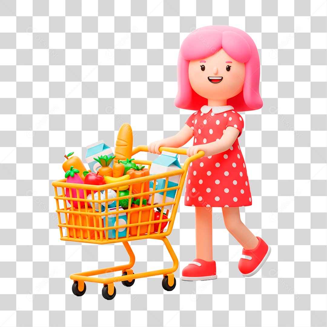 Mulher Empurrando Carrinho PNG Transparente