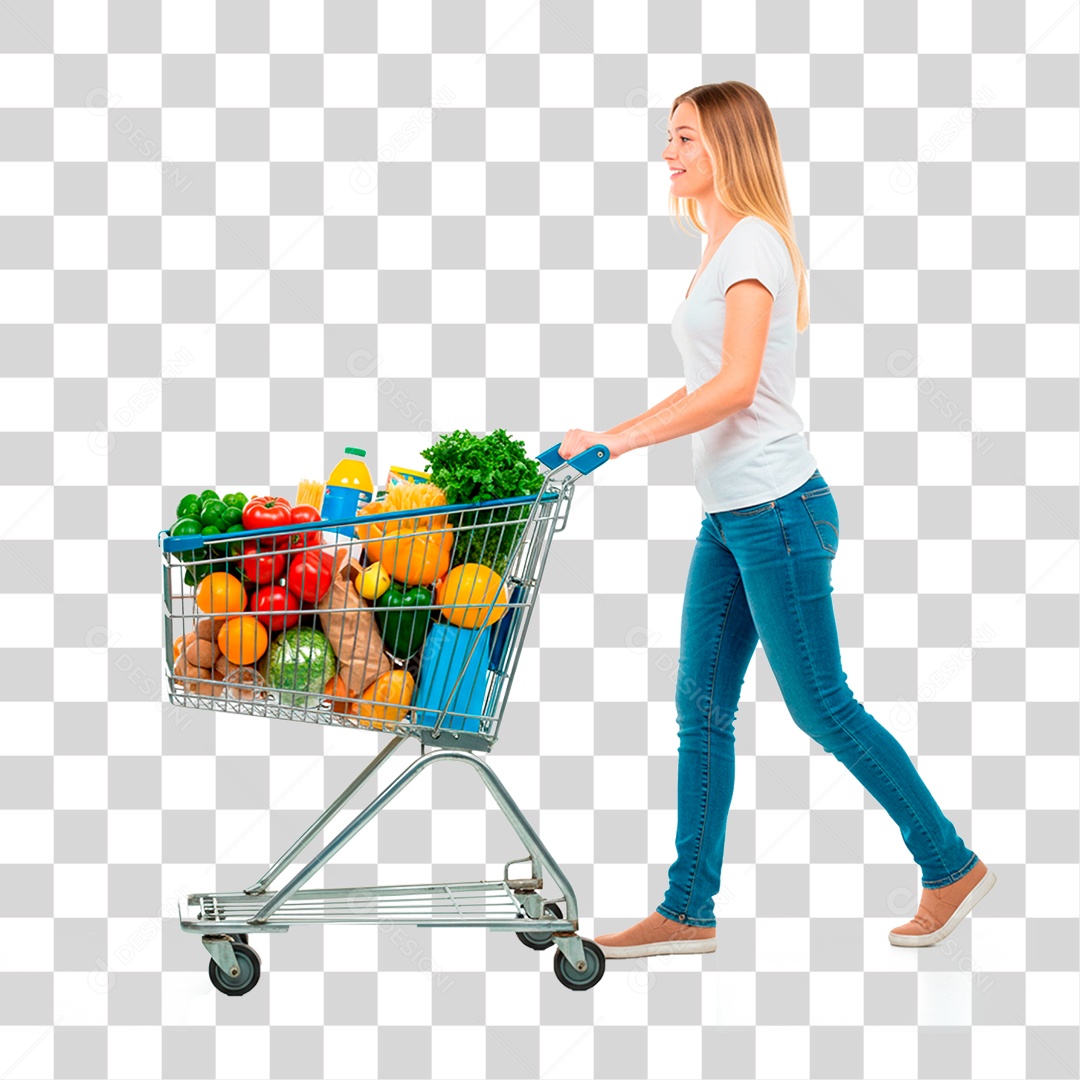 Mulher Empurrando Carrinho PNG Transparente