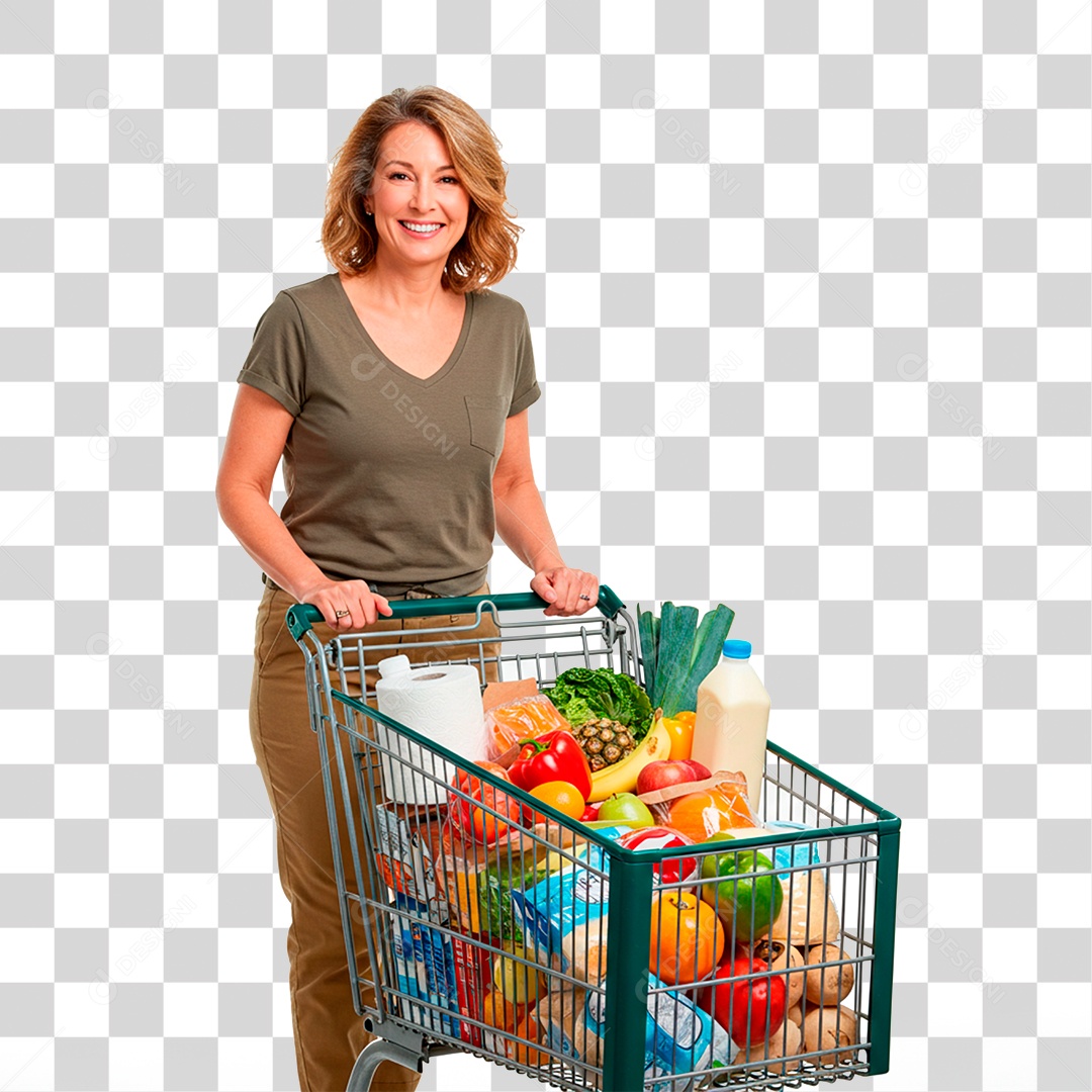 Mulher Empurrando Carrinho PNG Transparente
