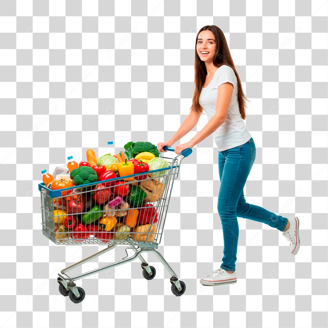 Mulher Empurrando Carrinho PNG Transparente