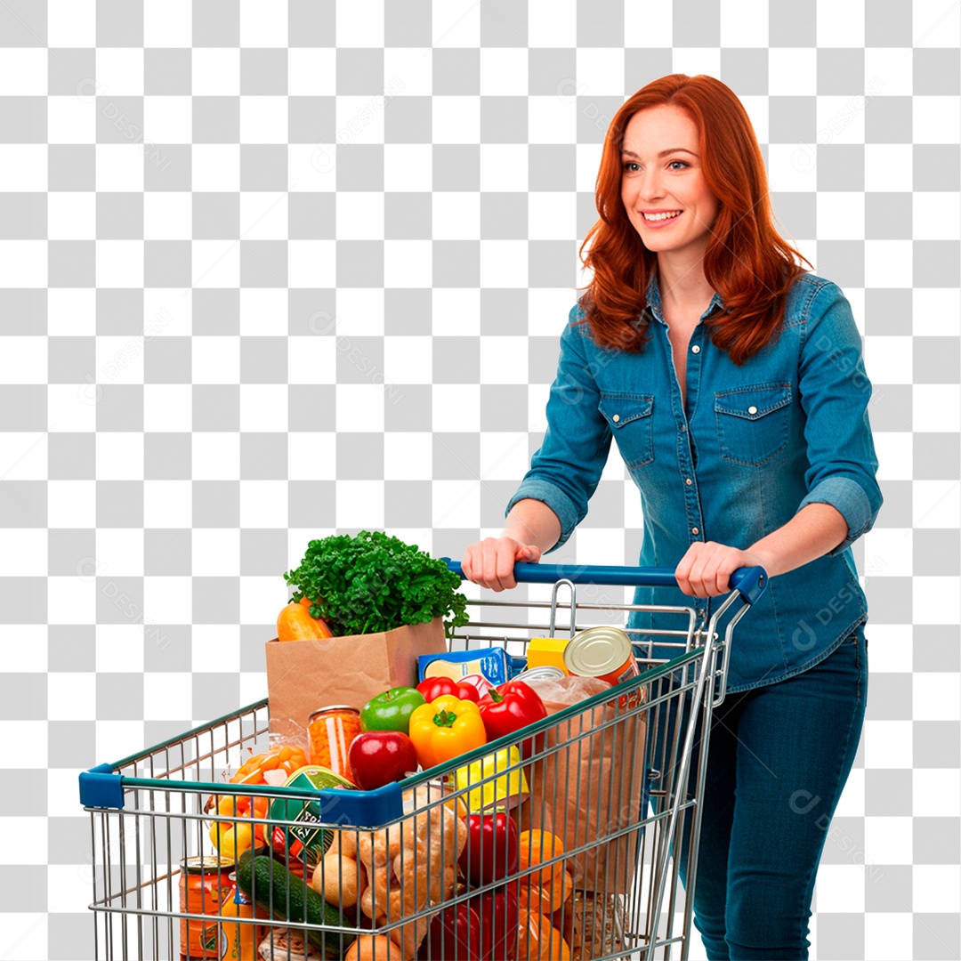 Mulher Empurrando Carrinho PNG Transparente