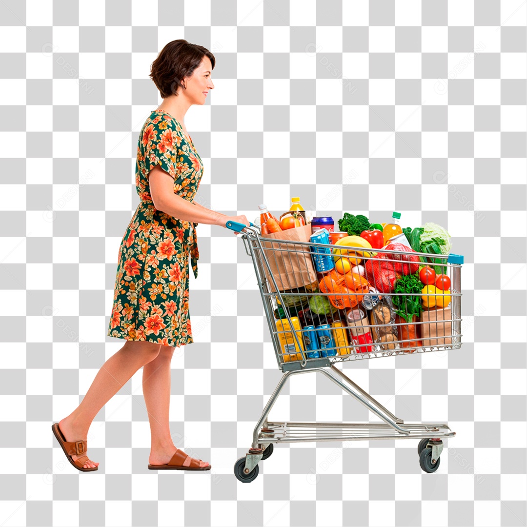 Mulher Empurrando Carrinho PNG Transparente