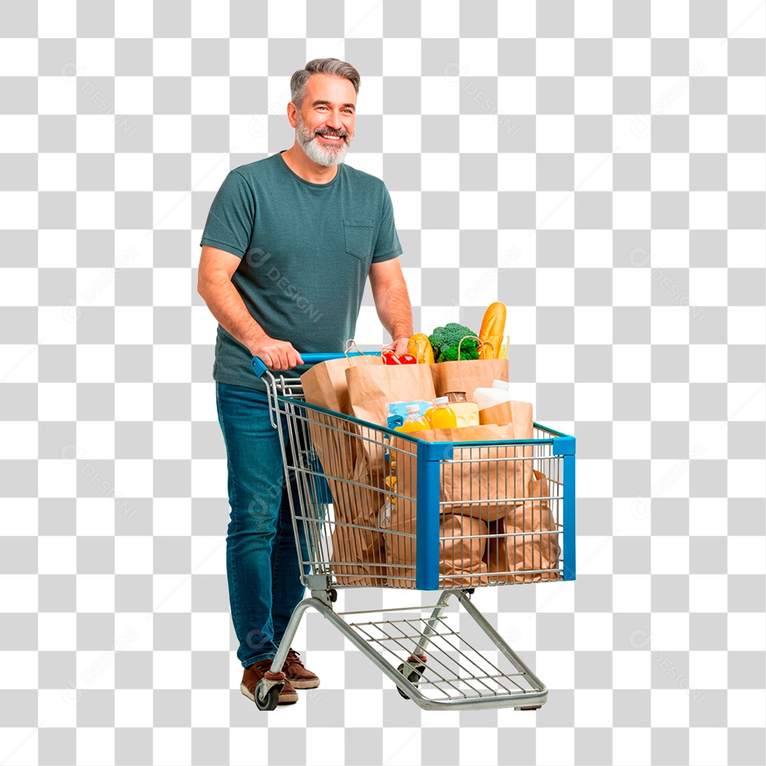 Homem Empurrando Carrinho PNG Transparente