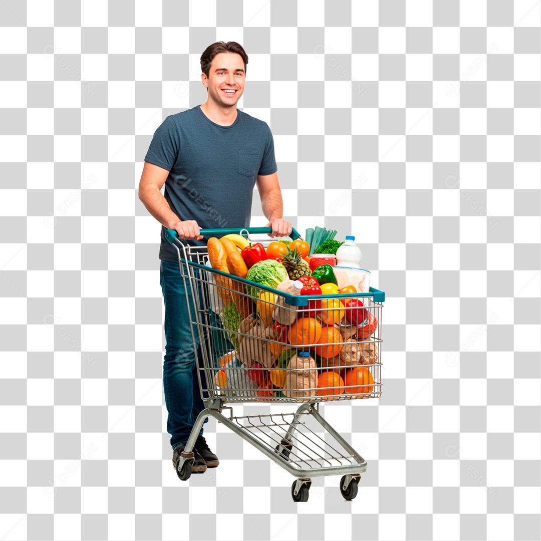 Homem Empurrando Carrinho PNG Transparente