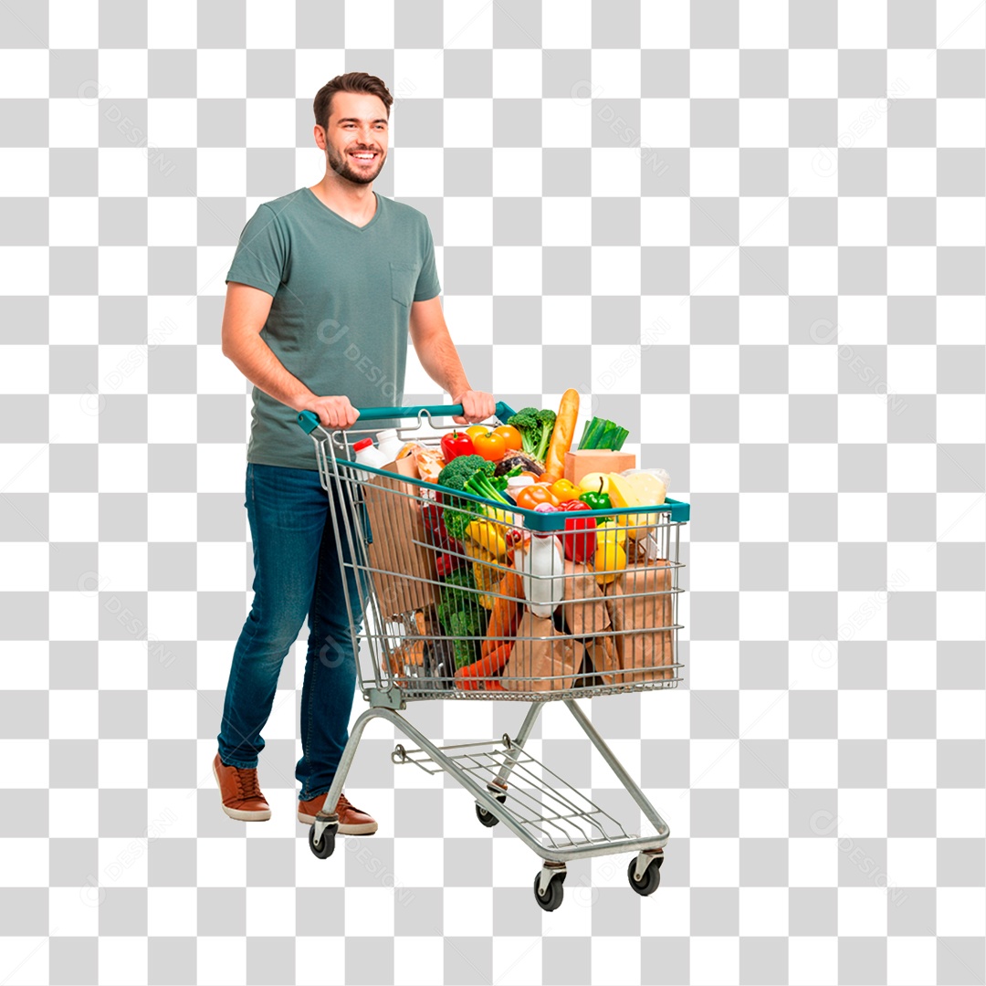 Homem Empurrando Carrinho PNG Transparente