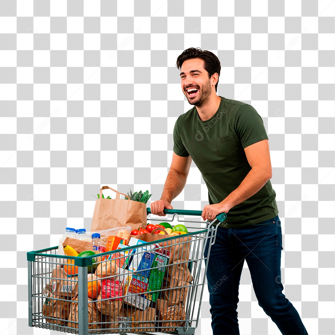 Homem Empurrando Carrinho PNG Transparente