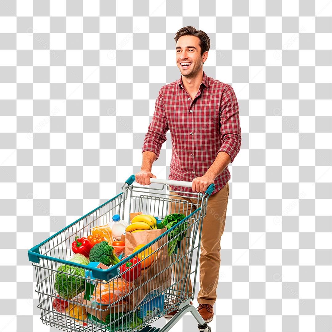 Homem Empurrando Carrinho PNG Transparente