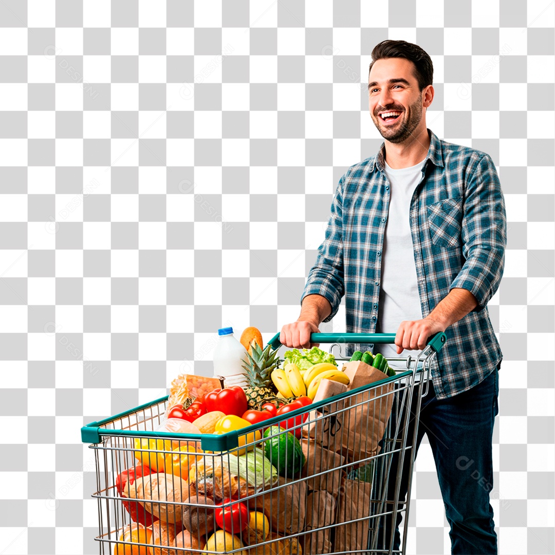 Homem Empurrando Carrinho PNG Transparente