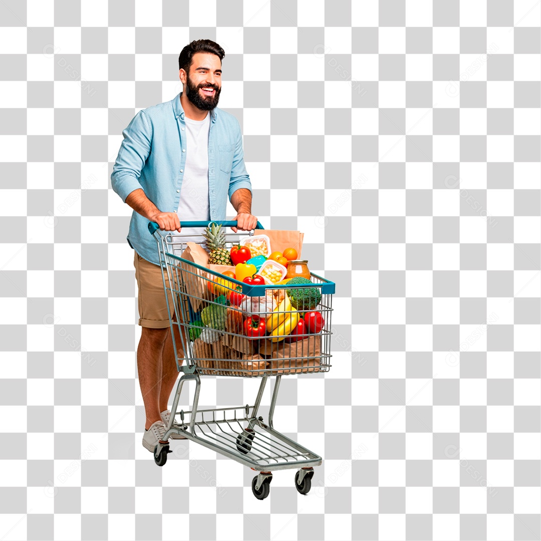 Homem Empurrando Carrinho PNG Transparente