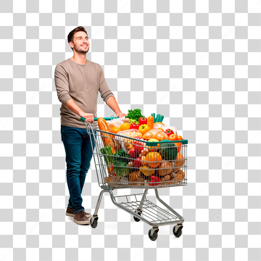 Homem Empurrando Carrinho PNG Transparente