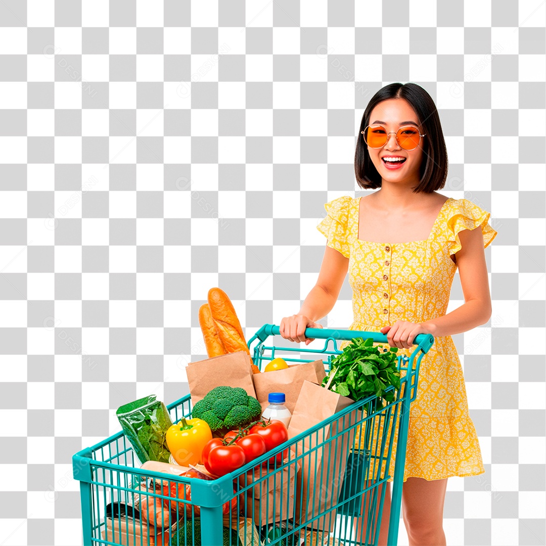 Mulher Empurrando Carrinho PNG Transparente