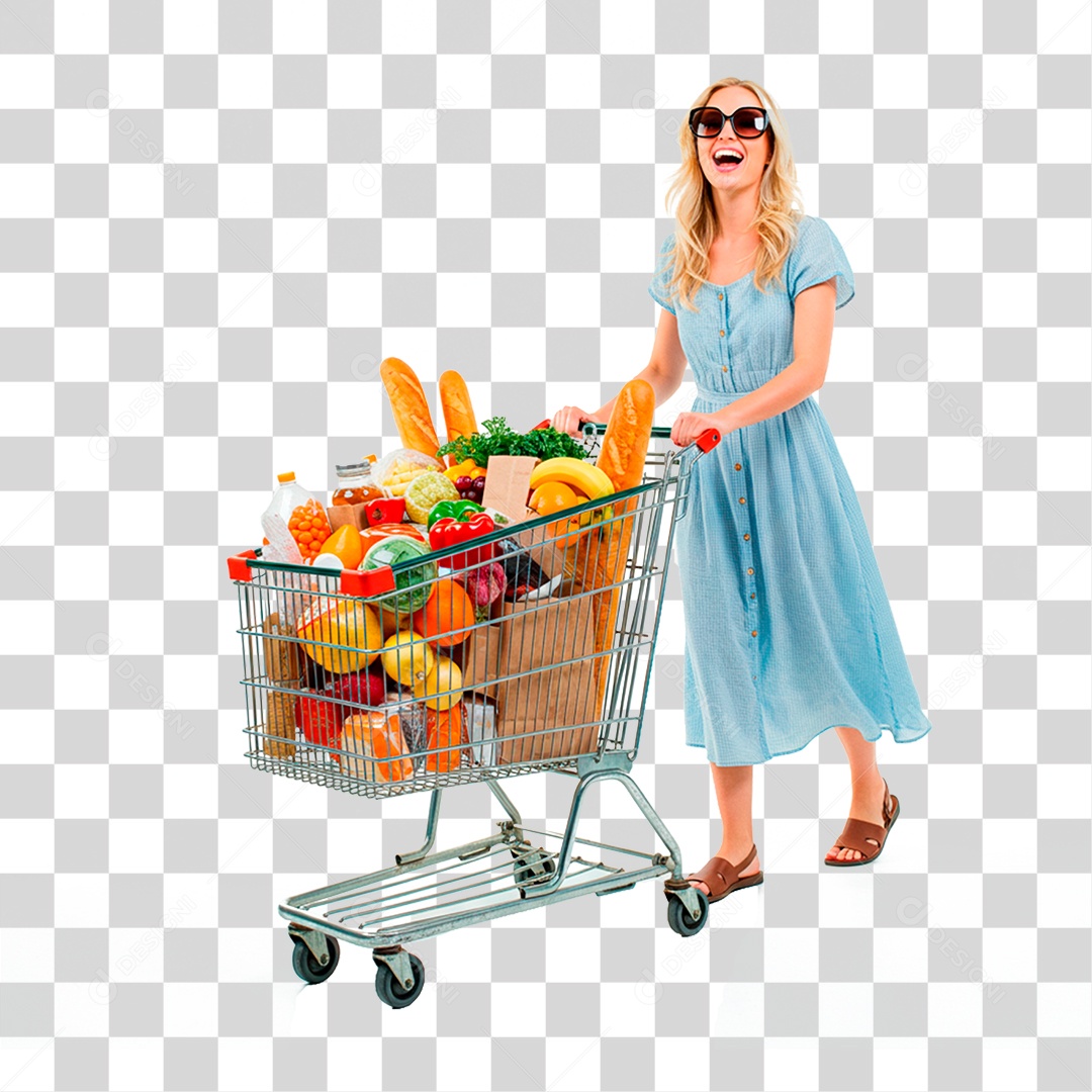 Mulher Empurrando Carrinho PNG Transparente