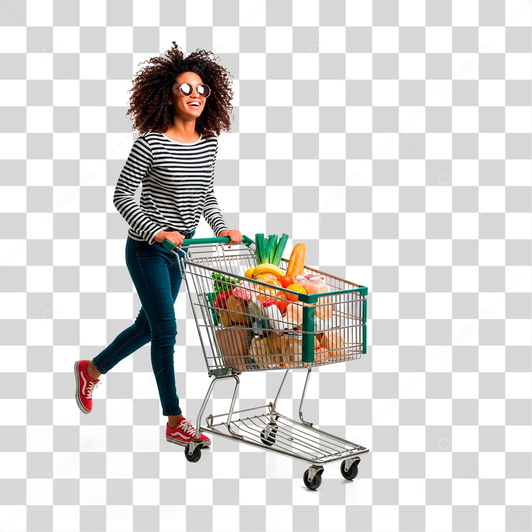Mulher Empurrando Carrinho PNG Transparente