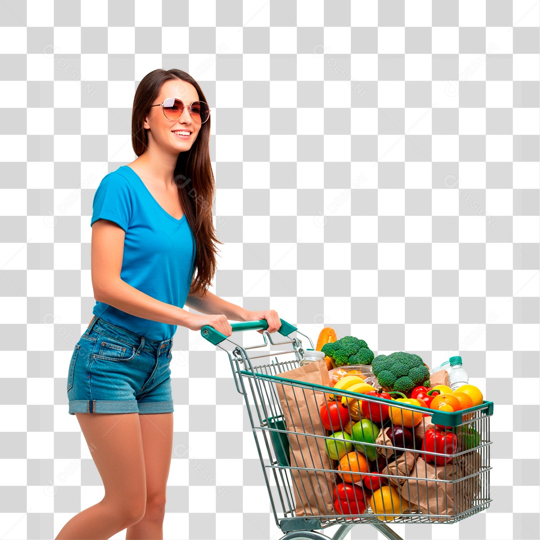 Mulher Empurrando Carrinho PNG Transparente