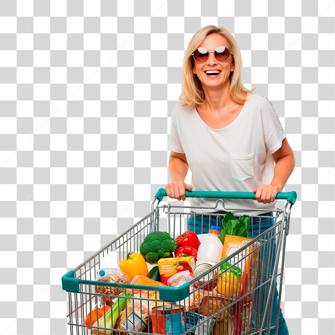 Mulher Empurrando Carrinho PNG Transparente