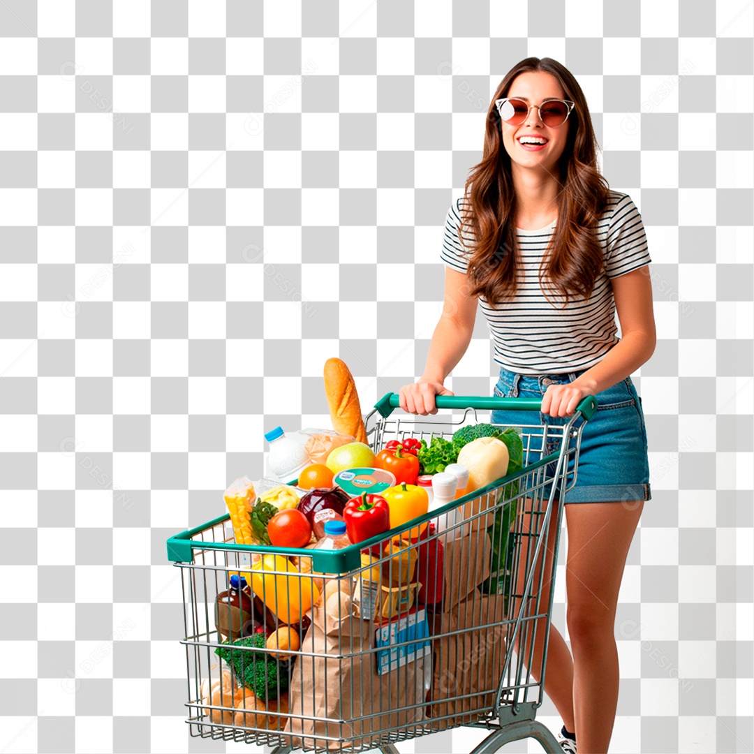 Mulher Empurrando Carrinho PNG Transparente