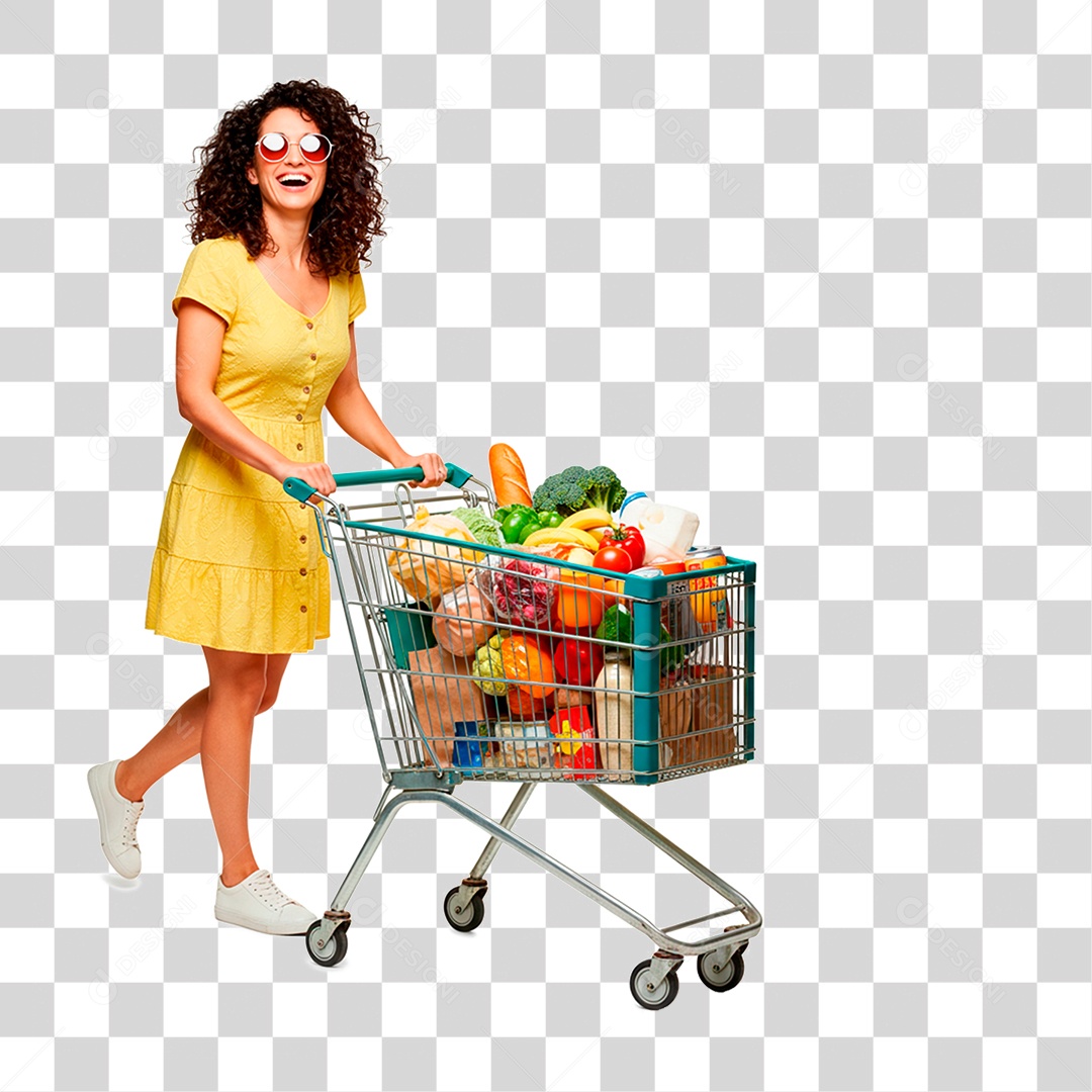 Mulher Empurrando Carrinho PNG Transparente