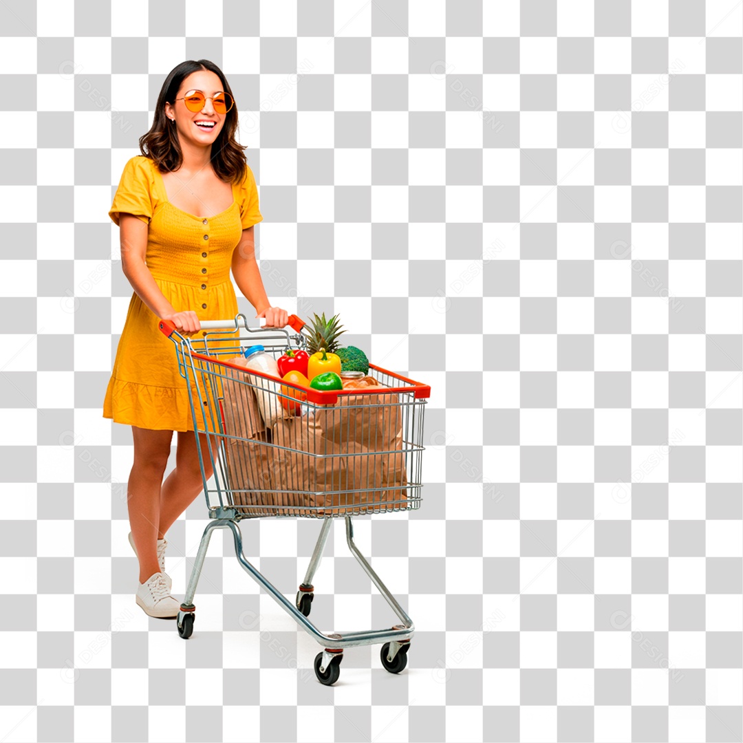 Mulher Empurrando Carrinho PNG Transparente